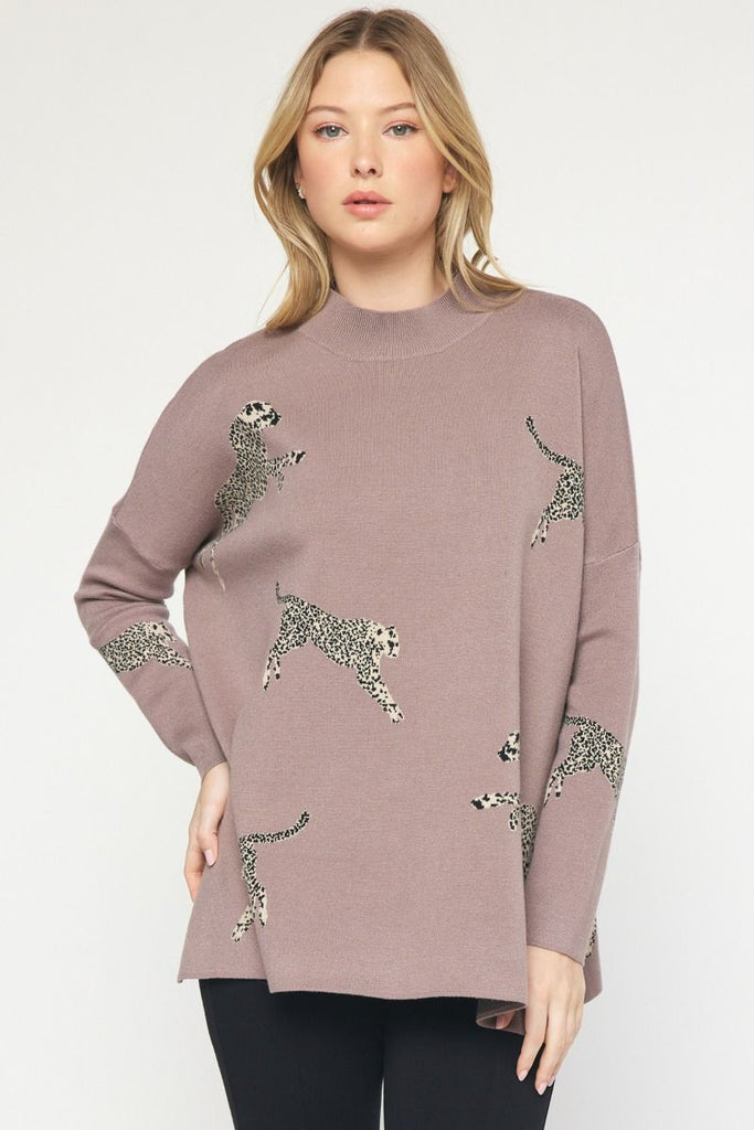 Lola Mock Neck Long Sleeve Animal Print Sweater - Be You Boutique