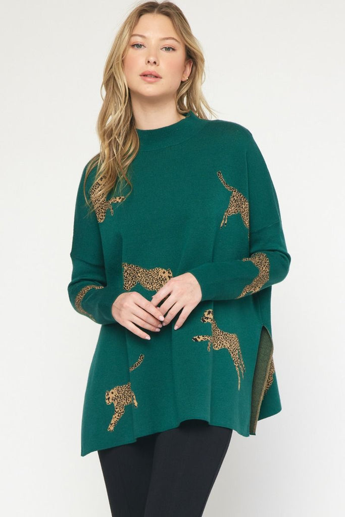 Lola Mock Neck Long Sleeve Animal Print Sweater - Be You Boutique