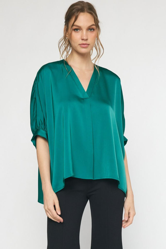 Danbury 1/2 Sleeve Satin Front Placet Top - Be You Boutique