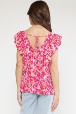 Kasper Printed V Neck Flutter Sleeve Top - Be You Boutique