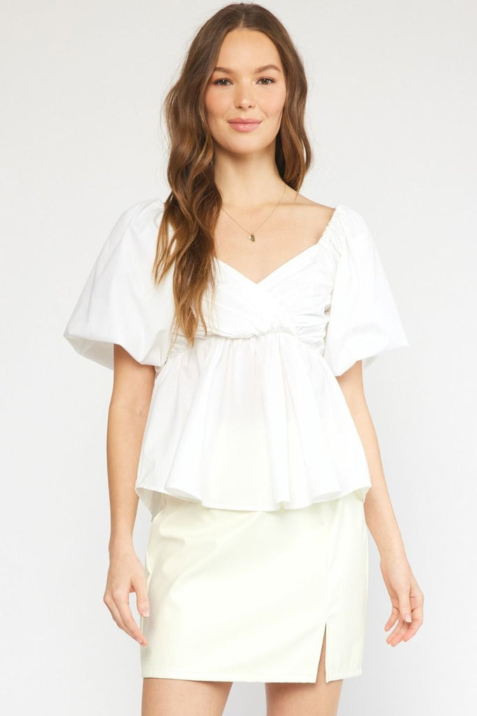 Sally Bubble Sleeve Peplum Top - Be You Boutique