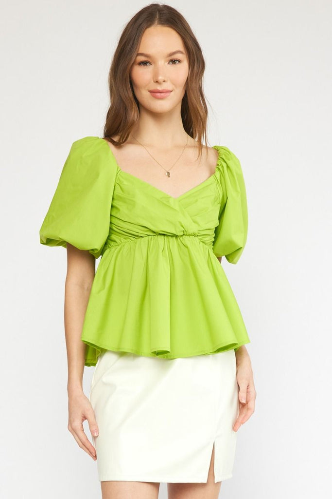 Sally Bubble Sleeve Peplum Top - Be You Boutique