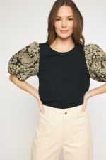 Aidan Round Neck Jacquered Short Puff Sleeve Top - Be You Boutique