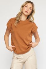Elijah Short Sleeve Round Stud Detail Neck Top - Be You Boutique
