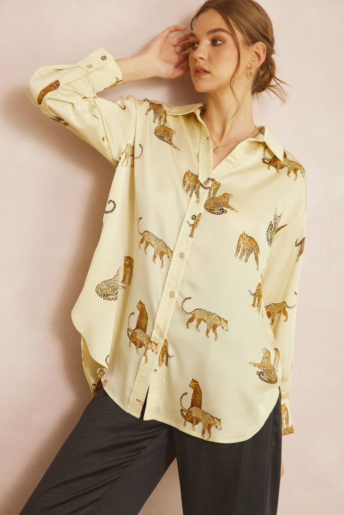 Mateo Animal Print Button Up Long Sleeve Blouse Top - Be You Boutique