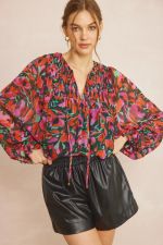 William Printed Floral Long Sleeve V Neck Top - Be You Boutique