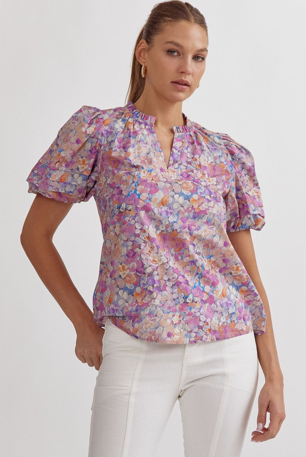 Cassandra Floral Print Short Sleeve Top - Be You Boutique