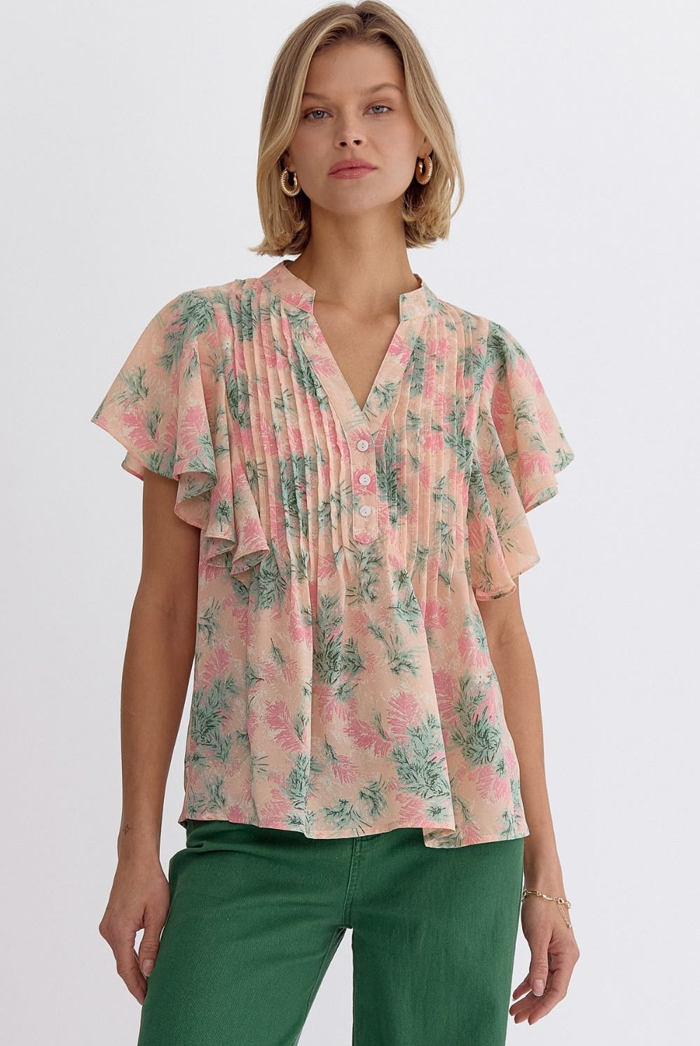 Freddie Floral V Neck Ruffle Detail Blouse Top - Be You Boutique