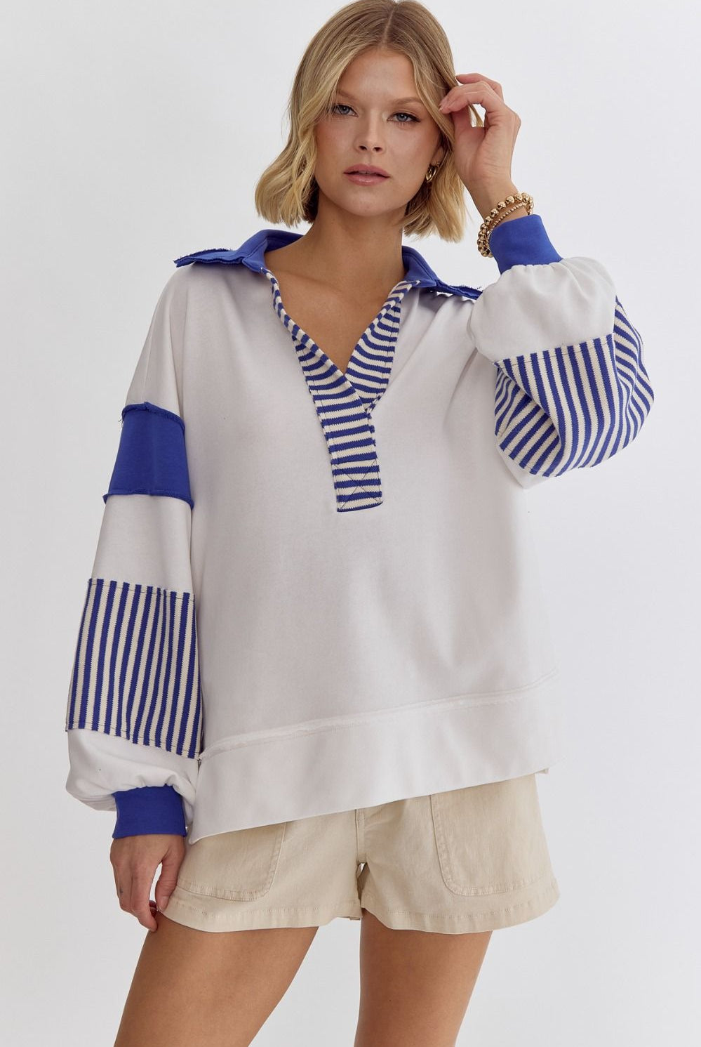Elijah Long Sleeve Mix Stripe Colorblock Long Sleeve Sweatshirt - Be You Boutique