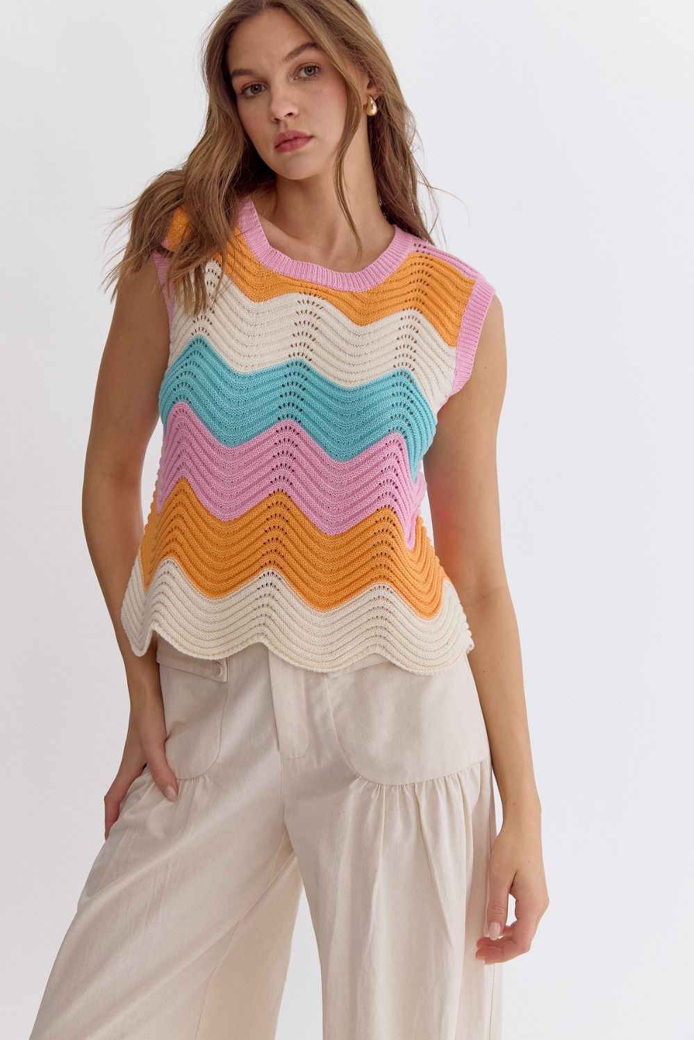 Casey Colorblocked Sleeveless Scallop Hem Top - Be You Boutique