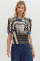 Beth Striped Peplum Sleeve Top - Be You Boutique
