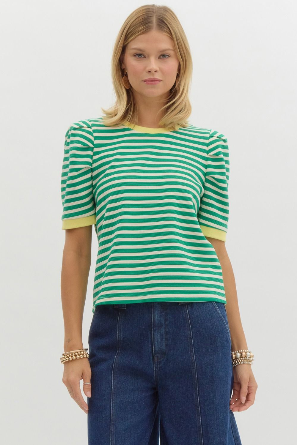 Beth Striped Peplum Sleeve Top - Be You Boutique