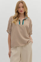 Kelly Striped Split Neck Top - Be You Boutique
