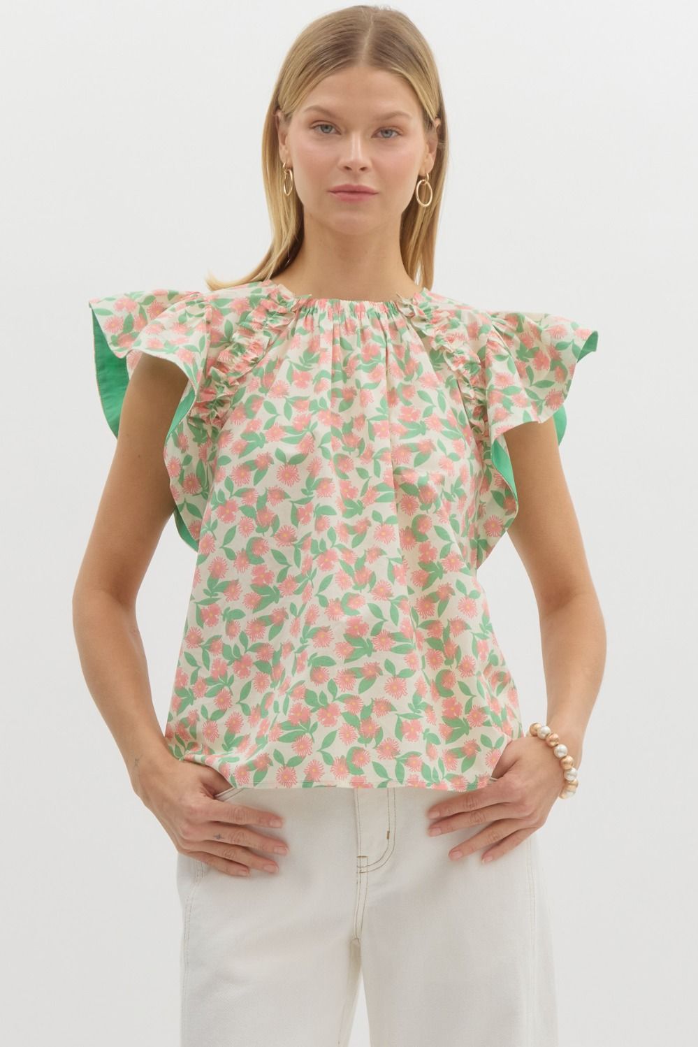 Anna Floral Printed Flutter Sleeve Top - Be You Boutique