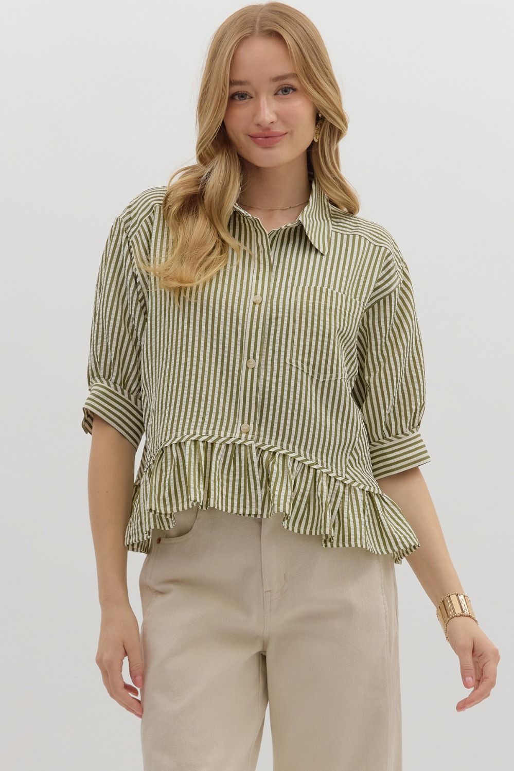 Alayna Striped Ruffle Trim Top - Be You Boutique