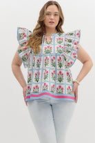Aly Flower Printed Flutter Sleeve Top - Be You Boutique