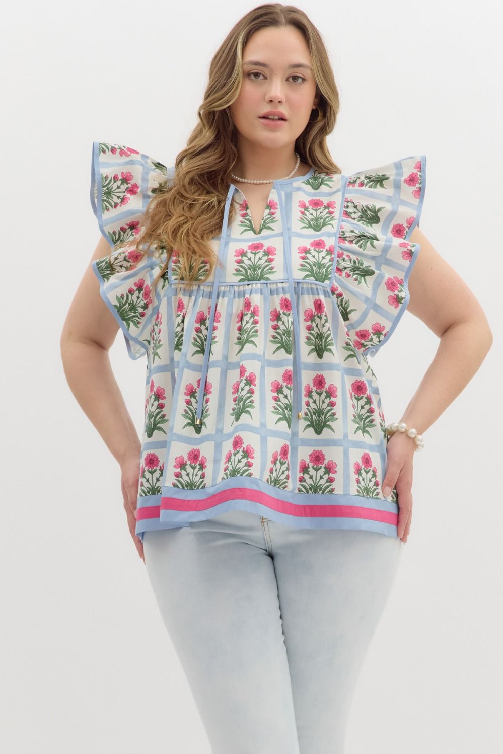 Aly Flower Printed Flutter Sleeve Top - Be You Boutique