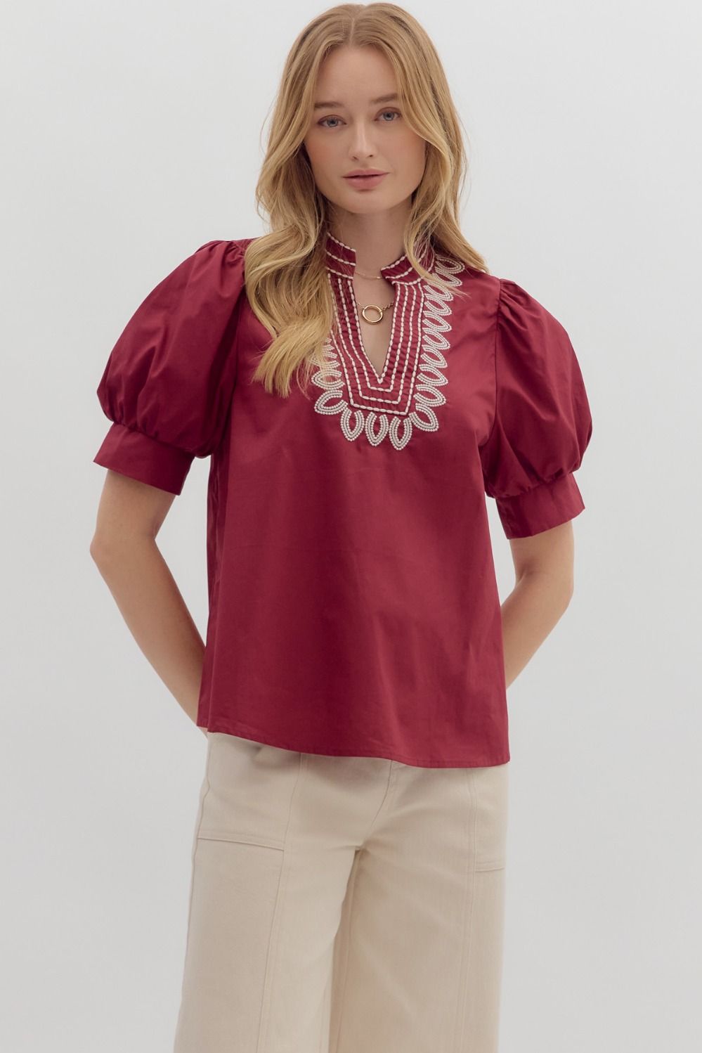 Savannah Puff Sleeve Embroidered Top **waiting on regular - Be You Boutique