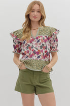 Paige Multi Print Split Neck Top - Be You Boutique