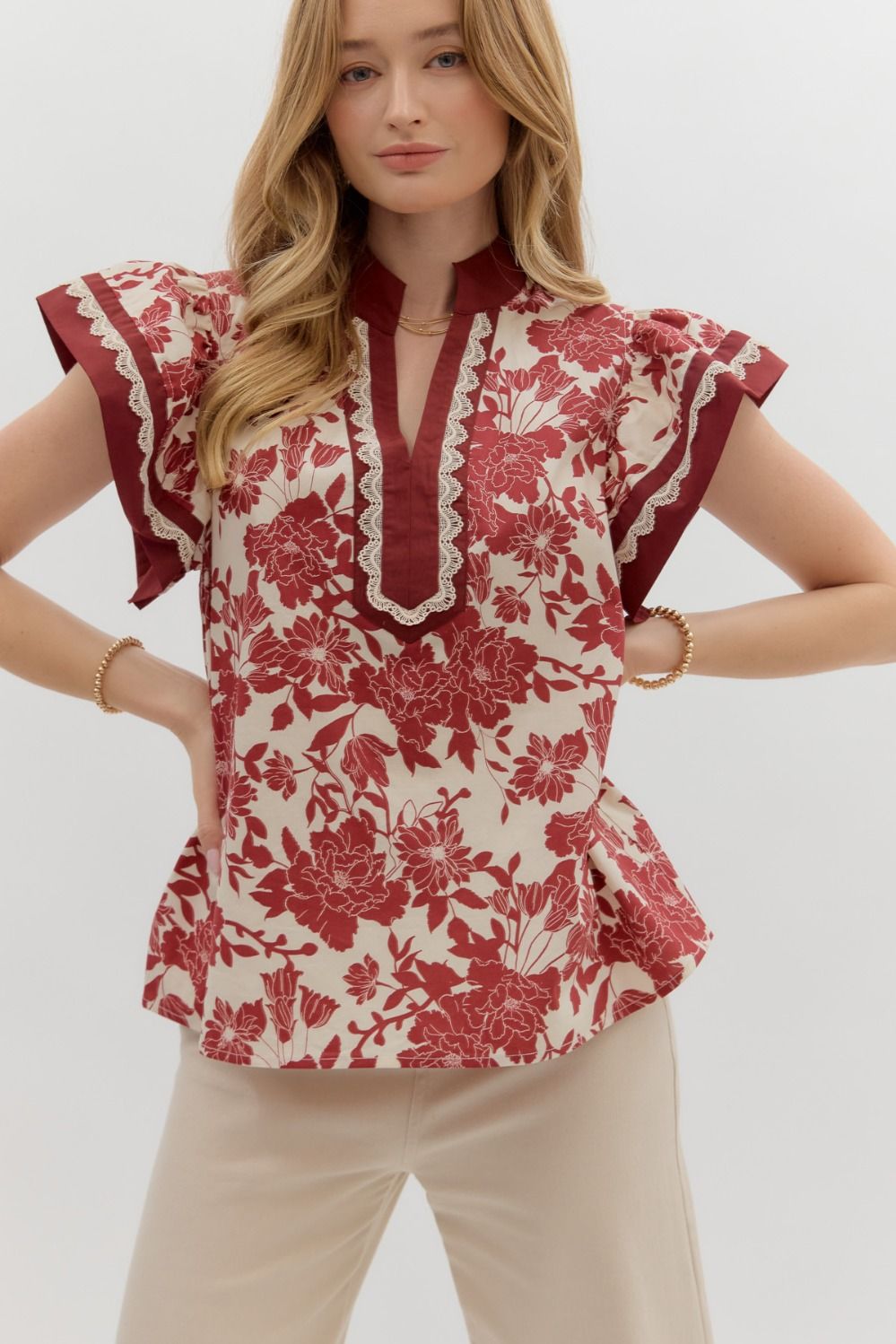 Samme Floral Scalloped Trim Top **waiting on regular - Be You Boutique