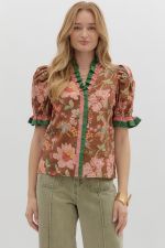 Gwen Multi Floral Ruffle Trim Top - Be You Boutique