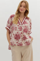 Taylor Floral Split Neck Top **waiting on regular - Be You Boutique