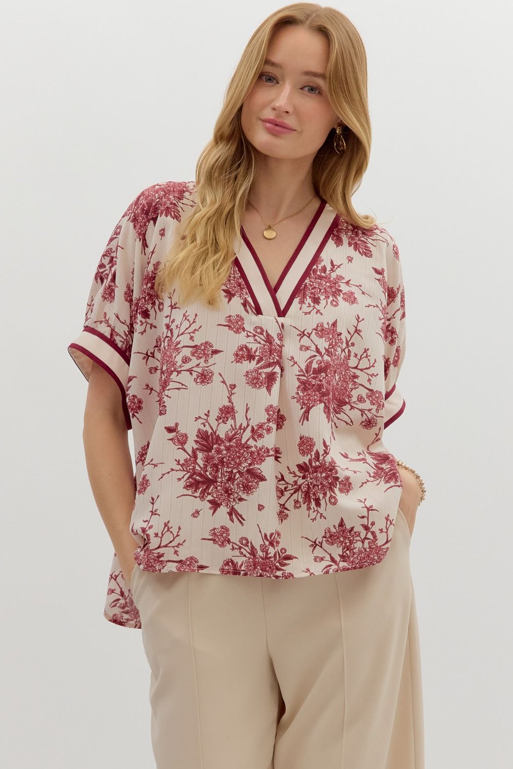Taylor Floral Split Neck Top **waiting on regular - Be You Boutique
