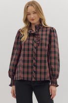 Blixen Plaid Ruffle Trim Top - Be You Boutique