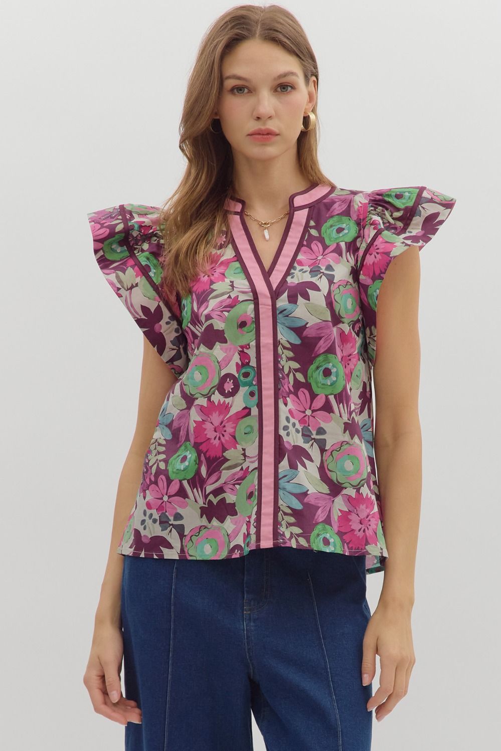 Emily Floral Flutter Sleeve Top - Be You Boutique