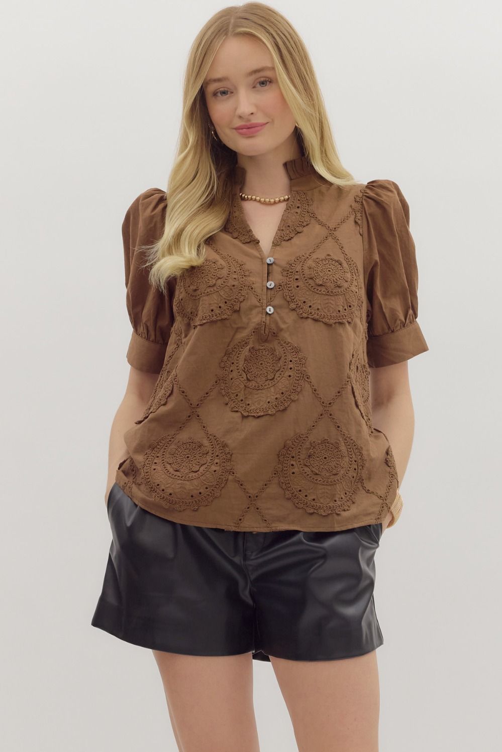 Lacy Embroidered Applique Accented Top - Be You Boutique