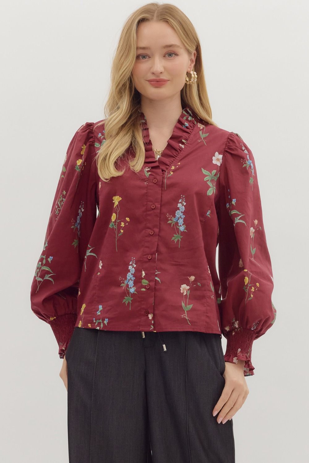 Tracey Floral Ruffle Accent Blouse - Be You Boutique