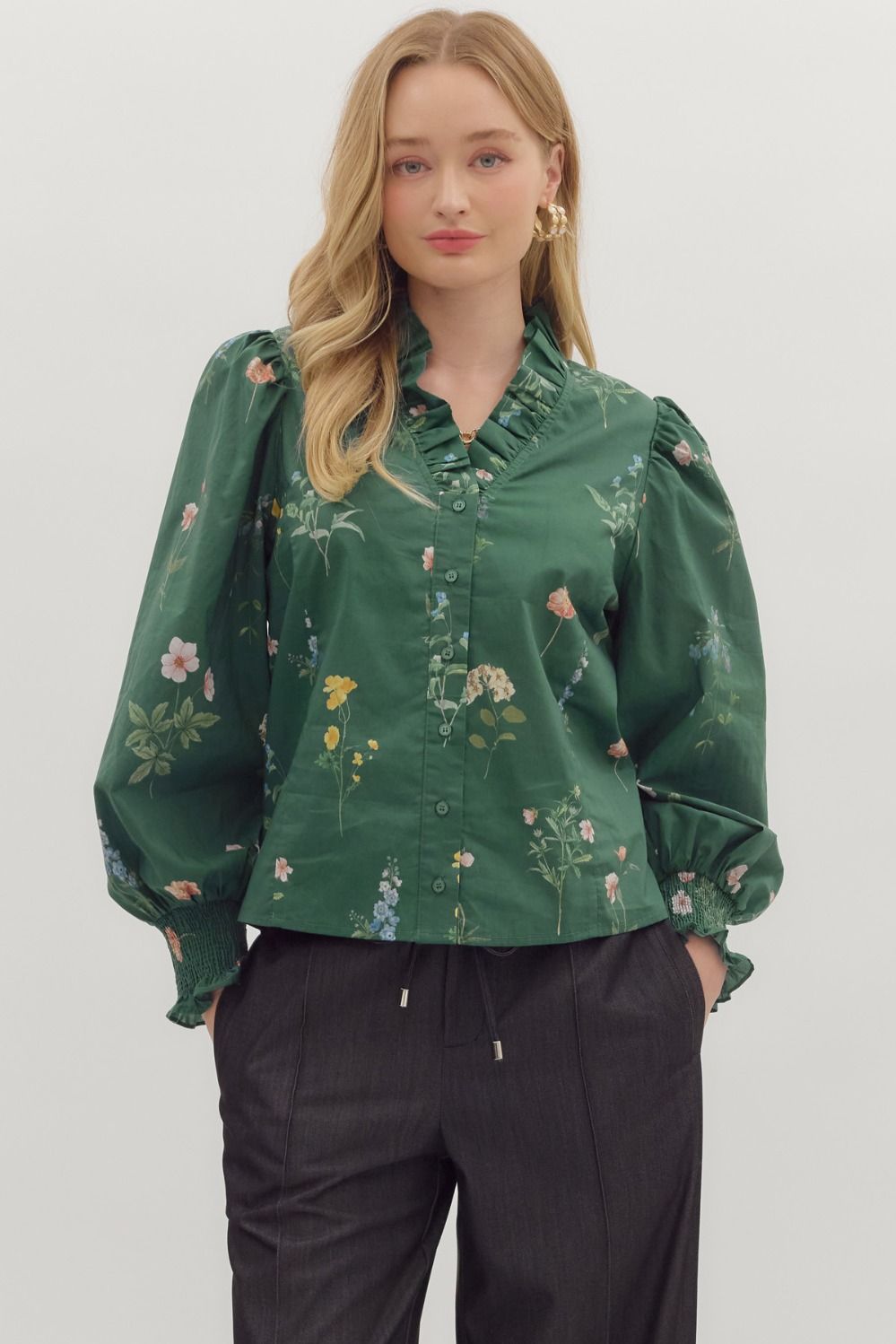 Tracey Floral Ruffle Accent Blouse - Be You Boutique