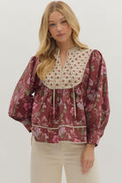 Rhonda Botanical Printed Blouse Top - Be You Boutique
