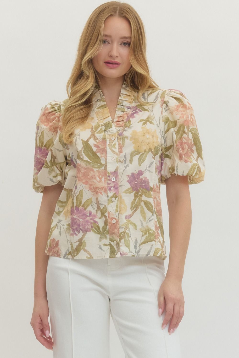 Carol Floral Printed Puff Sleeve Top - Be You Boutique