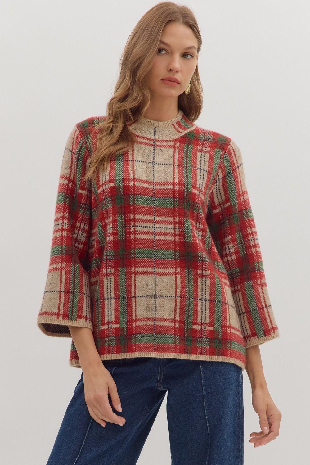 Jolly Plaid Mock Neck Top *waiting on reg - Be You Boutique