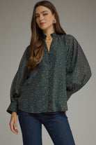 ENTRO Marian Polka Dot Long Sleeve Top, stylish 110 dressy blouse with polka dot pattern and long sleeves.
