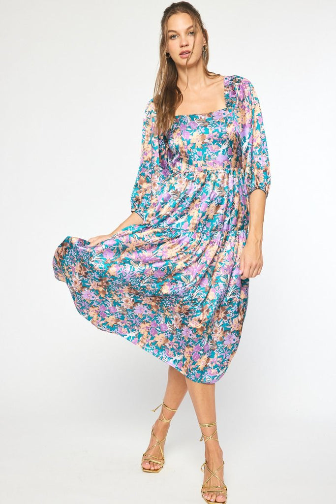 Marshall Floral Print Square Neck Midi Dress - Be You Boutique