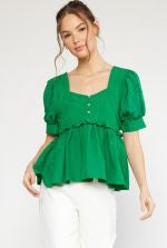Verde Puff Sleeve Ruffle Detail Top - Be You Boutique