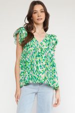 Kasper Printed V Neck Flutter Sleeve Top - Be You Boutique