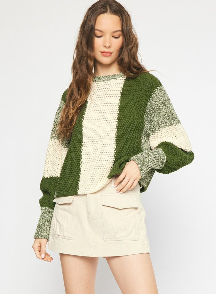 Louella Knit Colorblock Bubble Sleeve Sweater - Be You Boutique