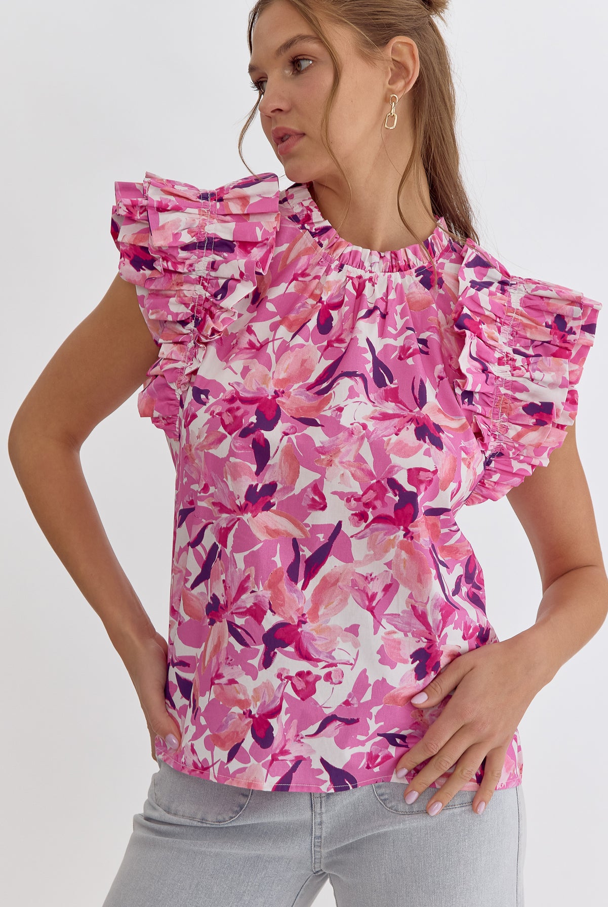 Anne Floral Print Sleeveless Ruffle Detail Top - Be You Boutique