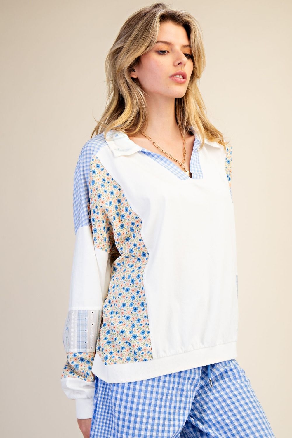 Samantha Mixed Print Mineral Wash Top - Be You Boutique