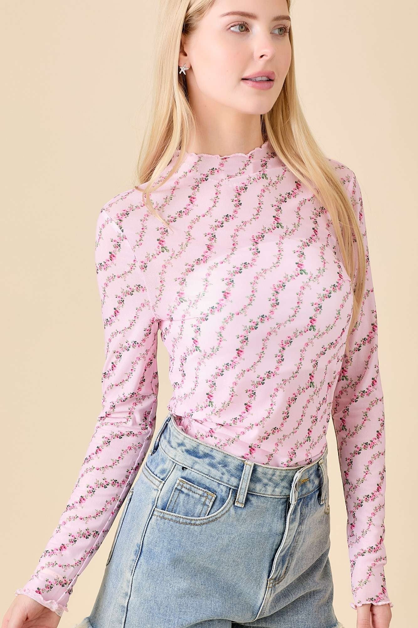 Whitney Floral High Neck Long Sleeve Top - Be You Boutique
