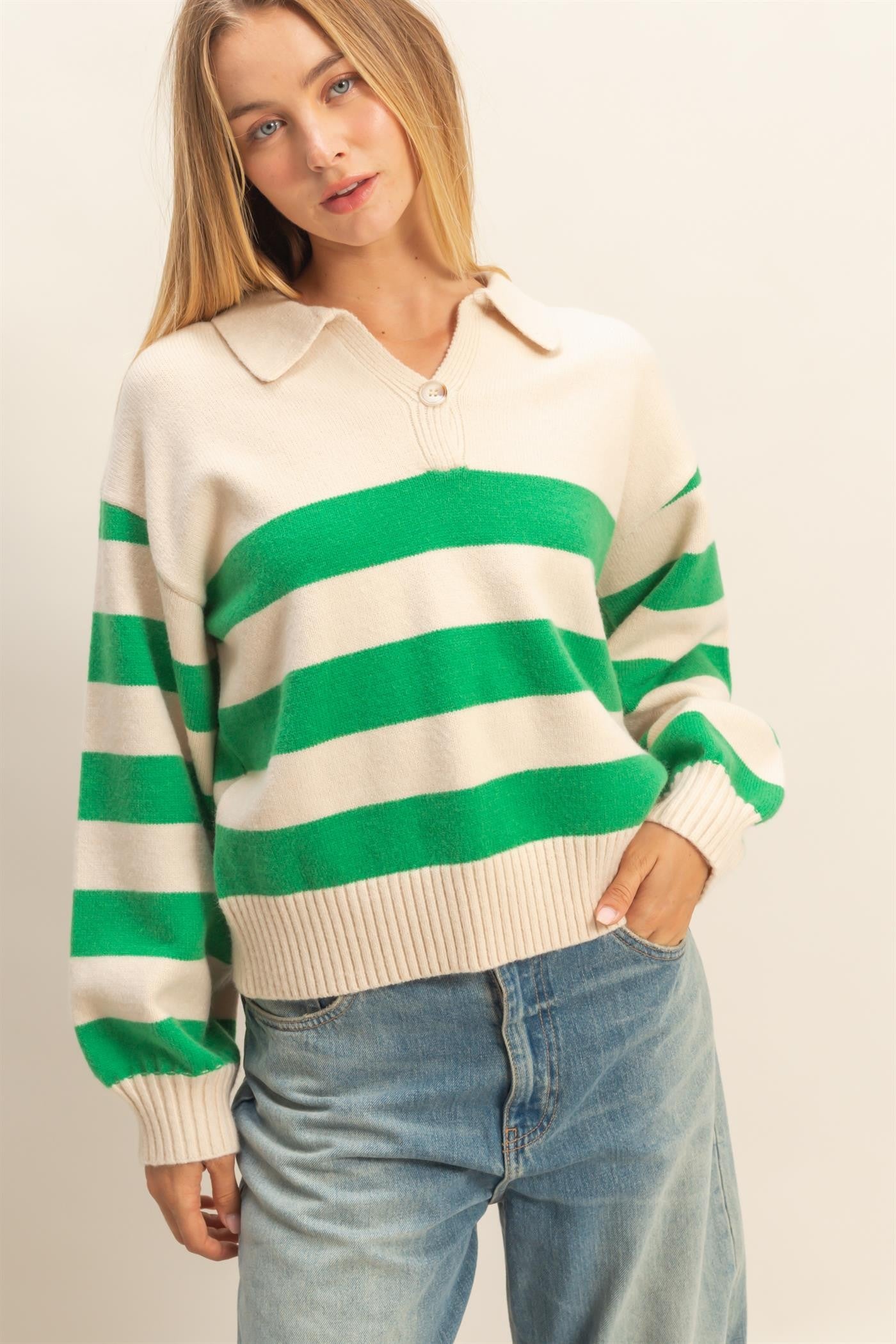 Hallie Striped Collared Sweater - Be You Boutique