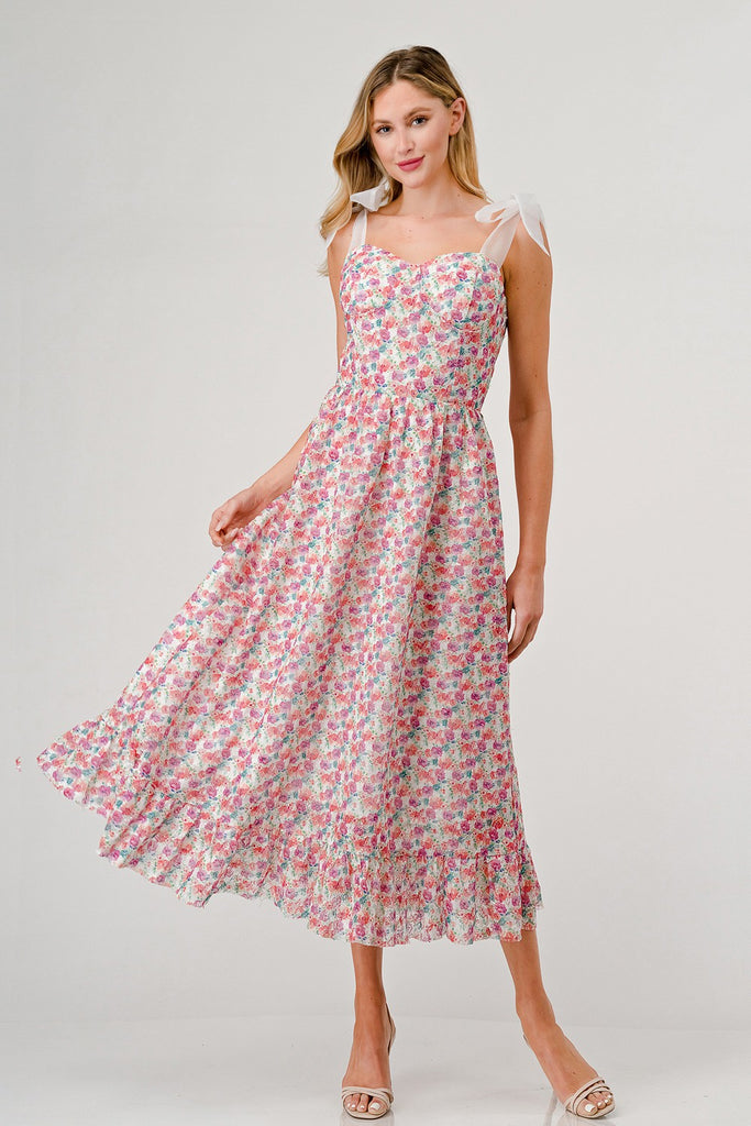 Whitmore Floral Textured Self Tie Floral Maxi Dress - Be You Boutique