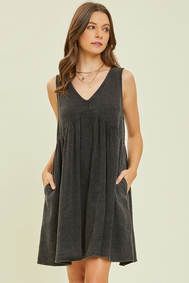 SPRING2024 Minnie Mineral Washed Flare V Neck Dress - Be You Boutique
