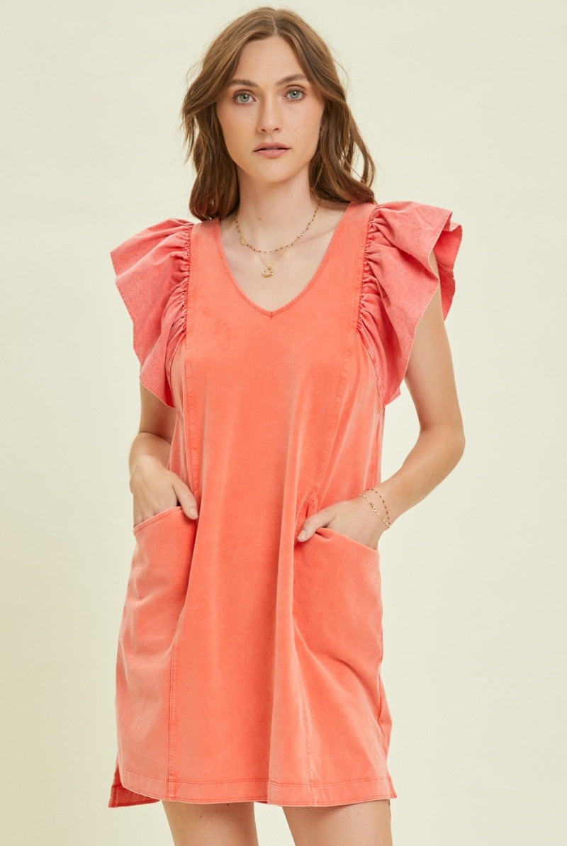 Wendy Mineral Washed Ruffle Detail Dress - Be You Boutique