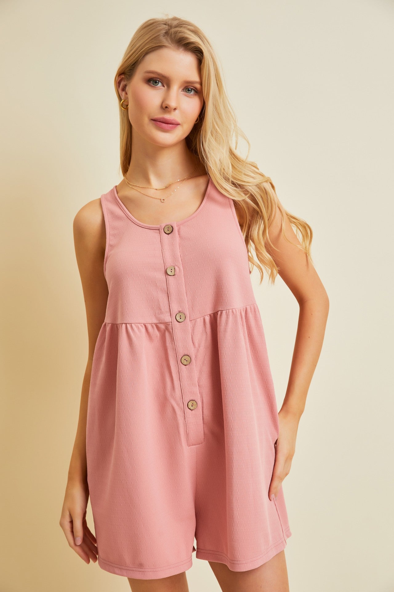 Sassy Button Down Textured Knit Romper - Be You Boutique