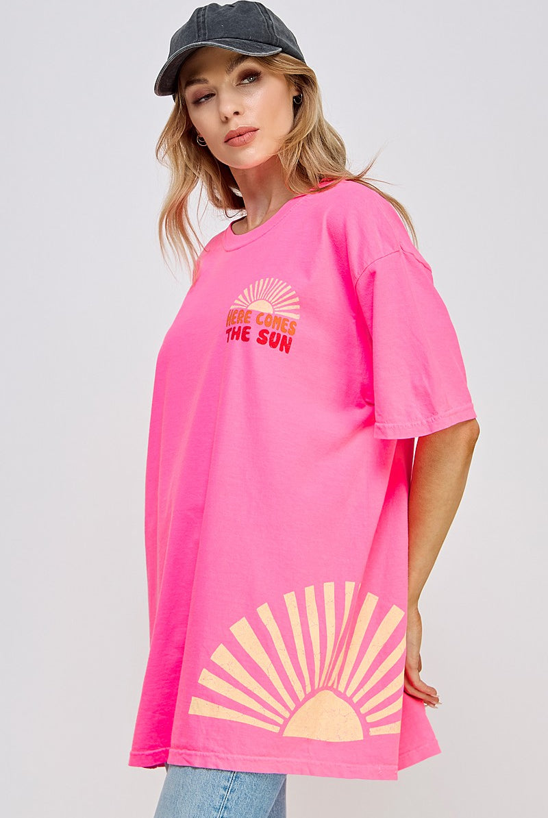 Here Comes The Sun Vintage Oversize Short Sleeve Graphic Tee - Be You Boutique
