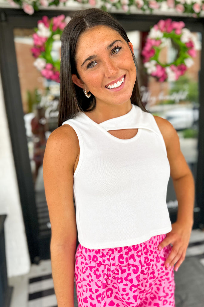 Dane Sleeveless Solid Knit Cutout Neck Crop Top - Be You Boutique